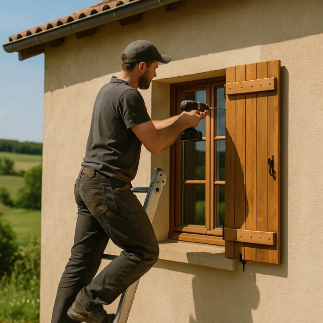 Pose de volets sur chantier